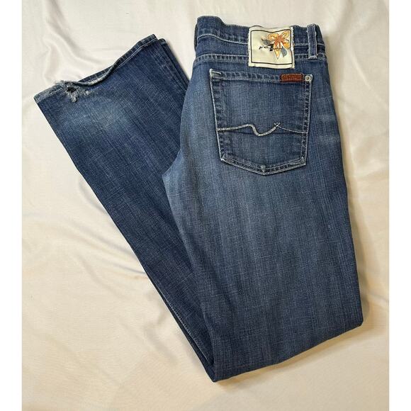 7 For All Mankind Blue Jeans Low-rise Bootcut Size 31 - Picture 1 of 8